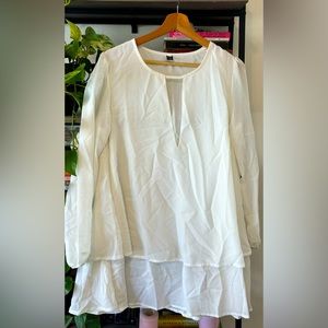 White Neck Detail Blouse (Plus Size Friendly)
